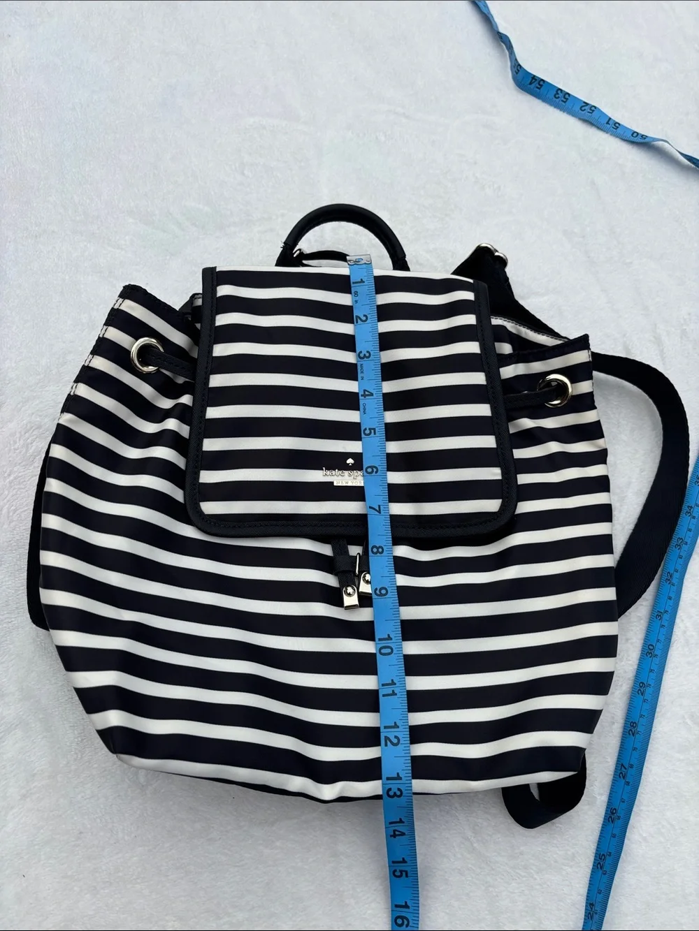 kate spade Black and White Striped Nylon Drawstring Backpack